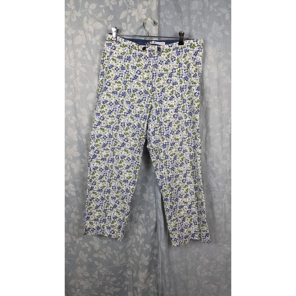Vtg 90s Tommy Hilfiger Waffle Weave Floral Crop Pant Sz M